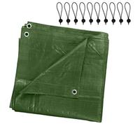3 x 5 m Tarpaulin Waterproof Heavy Duty Cover Camping Ground Sheet Caravan Furniture Multipurpose + 10 Bungee Balls (Green - 90 GSM)