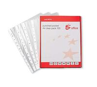 3 x 5 Star Office Punched Pocket Polypropylene Top-opening 50 Micron A4 Clear [Pack 100]