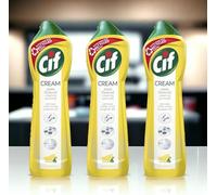 3 x 500ml Cif Cream Cleaner LEMON FRESH - Made with 100% natural cleaning particles, effectively removes even the toughest dirt.