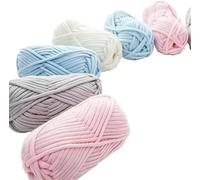 3 x 50g Polyester Yarn Blue with Crochet Hook 4mm Sewing Needle and Small Number Clasp, Thick Cotton Blend Yarn and Nylon, Milky Cotton Yarn for Beginners