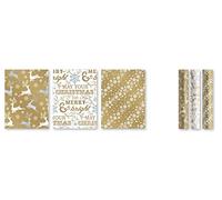 3 x 5M Rolls Of Christmas Gift Wrapping Paper Gold & Cream Reindeer Snowflake by Gift Maker
