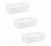 3 x 62 Litres CLEAR PLASTIC Extra Large Storage Box With Lids Strong Nestable