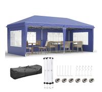 Outsunny 3 x 6m Garden Pop Up Gazebo, Height Adjustable Marquee Party Tent with Sidewalls, Storage Bag, Blue Blue