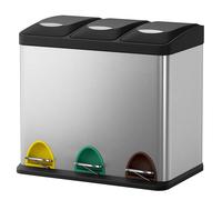 3 x 8 L Metal Kitchen Rubbish Bin, Pedal Trash Bin for Waste and Recycling, with Lids and Inner Buckets, Silver + Black