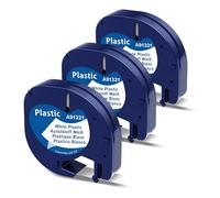 3 X 91201 Label Tape Replacement for Dymo Letratag Tape Plastic White