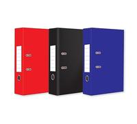 3 x A4 Large 75MM PP Lever Arch Files Folders with Metal Finger Pull Ring & Spine Label Stationery Document Storage File Organiser Ideal Folders for Filing & Archiving Papers (Black+Blue+Red)