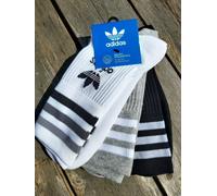 3 x ADIDAS MID CUT Cushioned CREW SOCKS White Grey Black Trefoil HC9554 ADI1