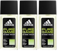 3 x Adidas Pure Game Body Fragrance for Men 75ml
