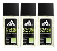 3 x Adidas Pure Game Body Fragrance for Men 75ml