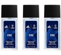 3 x adidas UEFA Champions League Star Deodorant Natural Spray Atomiser with Essential Orange & Eucalyptus Aromatic Men's Fragrance, Protection Against Strong Sweating and Body Odour 75 ml (Pack of 3)