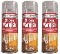 3 x All Purpose Clear Gloss Varnish 400ML - Professional Gloss Finish Spray Wood Color Paint