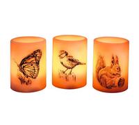 3 X Animal Design Real Wax Led Pillar Candles - Battery Powered Flickering Light Home Decorations - Each H10 X 7.5Cm
