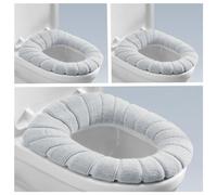 3 x Antibacterial Warm and Soft Washable Stretch Toilet Seat Cover Cushion for Toilet Seat Cushion (Grey)