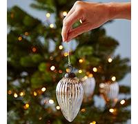 3 x Antique Effect Glass Christmas Baubles Tree Decorations - Pack of Three - Hanging Ornaments - Teardrop Bauble (3Pcs/set)