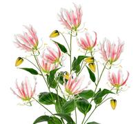 3 x Artificial Flowers Gloriosa Lily Artificial Flowers Pink Climbing Lily, Length 84 cm, Artificial Branches Spring Flowers Artificial Plant for Flower Arrangement Home Resto Office Decoration