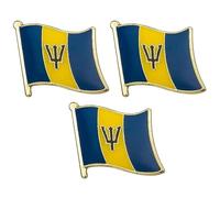 3 X Barbados Caribbean Trident Country Enamel National Flag Lapel Metal Pin Badge - 1.9cm x 1.6cm Each - Set of 3 Hard Enamel Barbados Flag Pins - Patriotic Bajan Accessory