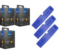 3 x bicycle tube Schwalbe 57-305 (16 x 2.25) DV 32 mm Dunlop valve + tire lever