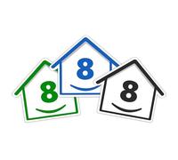 3 x Bin Numbers for Wheelie Bins, 1-99, 15cm ‘Happy House’ Colour Design Dustbin Stickers, Easy Application Stick On Number Stickers - Weatherproof Self Adhesive Vinyl - Blue, Black and Green (8)