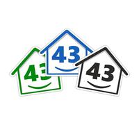 3 x Bin Numbers for Wheelie Bins, 1-99, 15cm ‘Happy House’ Colour Design Dustbin Stickers, Easy Application Stick On Number Stickers - Weatherproof Self Adhesive Vinyl - Blue, Black and Green (43)