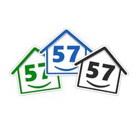 3 x Bin Numbers for Wheelie Bins, 1-99, 15cm ‘Happy House’ Colour Design Dustbin Stickers, Easy Application Stick On Number Stickers - Weatherproof Self Adhesive Vinyl - Blue, Black and Green (57)