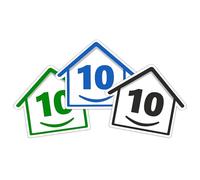 3 x Bin Numbers for Wheelie Bins, 1-99, 15cm ‘Happy House’ Colour Design Dustbin Stickers, Easy Application Stick On Number Stickers - Weatherproof Self Adhesive Vinyl - Blue, Black and Green (10)