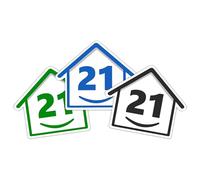 3 x Bin Numbers for Wheelie Bins, 1-99, 15cm ‘Happy House’ Colour Design Dustbin Stickers, Easy Application Stick On Number Stickers - Weatherproof Self Adhesive Vinyl - Blue, Black and Green (21)