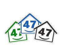 3 x Bin Numbers for Wheelie Bins, 1-99, 15cm ‘Happy House’ Colour Design Dustbin Stickers, Easy Application Stick On Number Stickers - Weatherproof Self Adhesive Vinyl - Blue, Black and Green (47)
