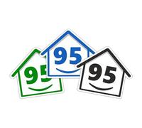 3 x Bin Numbers for Wheelie Bins, 1-99, 15cm ‘Happy House’ Colour Design Dustbin Stickers, Easy Application Stick On Number Stickers - Weatherproof Self Adhesive Vinyl - Blue, Black and Green (95)