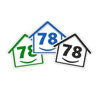 3 x Bin Numbers for Wheelie Bins, 1-99, 15cm ‘Happy House’ Colour Design Dustbin Stickers, Easy Application Stick On Number Stickers - Weatherproof Self Adhesive Vinyl - Blue, Black and Green (78)