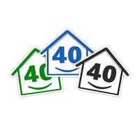 3 x Bin Numbers for Wheelie Bins, 1-99, 15cm ‘Happy House’ Colour Design Dustbin Stickers, Easy Application Stick On Number Stickers - Weatherproof Self Adhesive Vinyl - Blue, Black and Green (40)