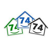 3 x Bin Numbers for Wheelie Bins, 1-99, 15cm ‘Happy House’ Colour Design Dustbin Stickers, Easy Application Stick On Number Stickers - Weatherproof Self Adhesive Vinyl - Blue, Black and Green (74)