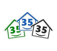 3 x Bin Numbers for Wheelie Bins, 1-99, 15cm ‘Happy House’ Colour Design Dustbin Stickers, Easy Application Stick On Number Stickers - Weatherproof Self Adhesive Vinyl - Blue, Black and Green (35)