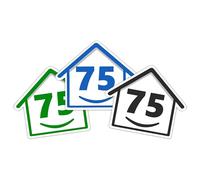 3 x Bin Numbers for Wheelie Bins, 1-99, 15cm ‘Happy House’ Colour Design Dustbin Stickers, Easy Application Stick On Number Stickers - Weatherproof Self Adhesive Vinyl - Blue, Black and Green (75)