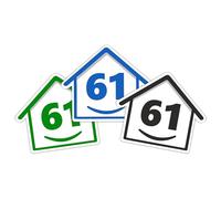 3 x Bin Numbers for Wheelie Bins, 1-99, 15cm ‘Happy House’ Colour Design Dustbin Stickers, Easy Application Stick On Number Stickers - Weatherproof Self Adhesive Vinyl - Blue, Black and Green (61)