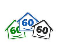3 x Bin Numbers for Wheelie Bins, 1-99, 15cm ‘Happy House’ Colour Design Dustbin Stickers, Easy Application Stick On Number Stickers - Weatherproof Self Adhesive Vinyl - Blue, Black and Green (60)