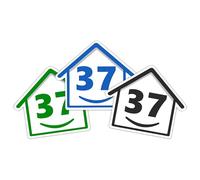 3 x Bin Numbers for Wheelie Bins, 1-99, 15cm ‘Happy House’ Colour Design Dustbin Stickers, Easy Application Stick On Number Stickers - Weatherproof Self Adhesive Vinyl - Blue, Black and Green (37)