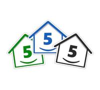 3 x Bin Numbers for Wheelie Bins, 1-99, 15cm ‘Happy House’ Colour Design Dustbin Stickers, Easy Application Stick On Number Stickers - Weatherproof Self Adhesive Vinyl - Blue, Black and Green (5)