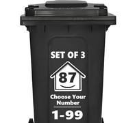 3 x Bin Numbers for Wheelie Bins, 1-99, 15cm ‘Happy House’ Design Dustbin Stickers, Easy Application Stick On Number Stickers - Weatherproof Self Adhesive Vinyl, Black (87)