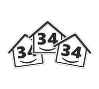 3 x Bin Numbers for Wheelie Bins, 1-99, 15cm ‘Happy House’ Design Dustbin Stickers, Easy Application Stick On Number Stickers - Weatherproof Self Adhesive Vinyl, Black (34)