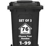 3 x Bin Numbers for Wheelie Bins, 1-99, 15cm ‘Happy House’ Design Dustbin Stickers, Easy Application Stick On Number Stickers - Weatherproof Self Adhesive Vinyl, Black (76)