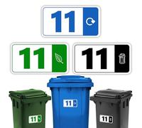 3 x Bin Numbers for Wheelie Bins, 1-99, ‘Waste Icon’ Design, 10x19cm Dustbin Stickers, Easy Application Stick On Number Stickers - Weatherproof Self Adhesive Vinyl - Blue, Black and Green (11)