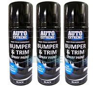 3 X Black Auto Extreme Plastic Bumper & Trim Spray Can Restorer Car Bike Auto Paint 200ml Cans NEW HLU