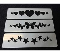 3 x Bracelet Mylar Plastic Stencils for Wall/Card/face Painting Hearts Stars Butterflies