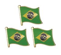 3 X Brazil Brazilian Nation Country Flag Lapel Pin Badge - 1.9cm x 1.6cm Each - Set of 3 Hard Enamel Brazil Flag Pins - National Souvenir for Jacket, Hat