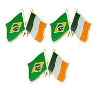 3 X Brazilian & Ireland Irish Brazil Friendship National Flag Metal Enamel Pin Badge - 2.4cm x 1.9cm Each - Set of 3 Crossed Flags Hard Enamel Pins - Brazilian Irish Cultural