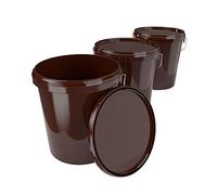 3 x buckets with lid, 16 litres, brown, food-safe, airtight and stable, empty bucket with handle and closure, lid for food, chemistry, wall, paint, washing powder, adhesives