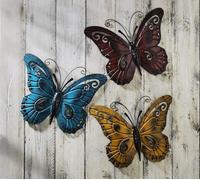 3 X Butterfly Wall Or Fence Ornaments - Weather Resistant Metal Colourful Home Or Garden Decorations - Each H45 X W36Cm