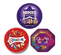 3 x Chocolate Tubs ASSORTED PACK 1 EACH Of Celebrations, Heroes and Quality Street chocolate tub Ideal for Sharing Tub Perfect For Christmas