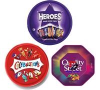3 x Chocolate Tubs ASSORTED PACK 1 EACH Of Celebrations, Heroes and Quality Street chocolate tub Ideal for Sharing Tub Perfect For Christmas best title amazon listing