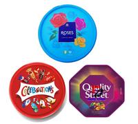 3 x Chocolate Tubs ASSORTED PACK 1 EACH Of Celebrations, Roses and Quality Street Let the countdown begin.